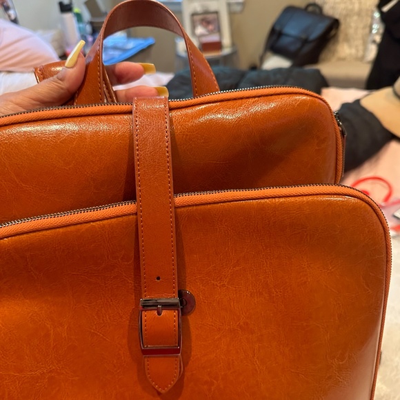 Brown business leather backpack